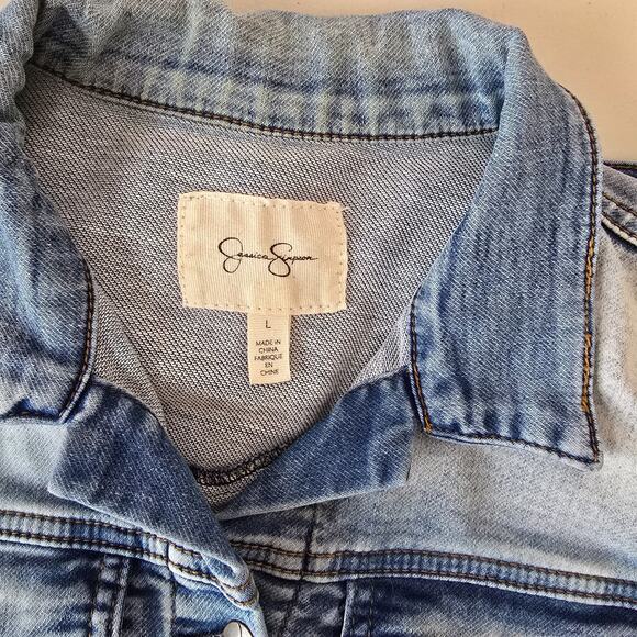 Jessica Simpson Cropped Jean Jacket Women's L Blue Acid Wash - Picture 3 of 16